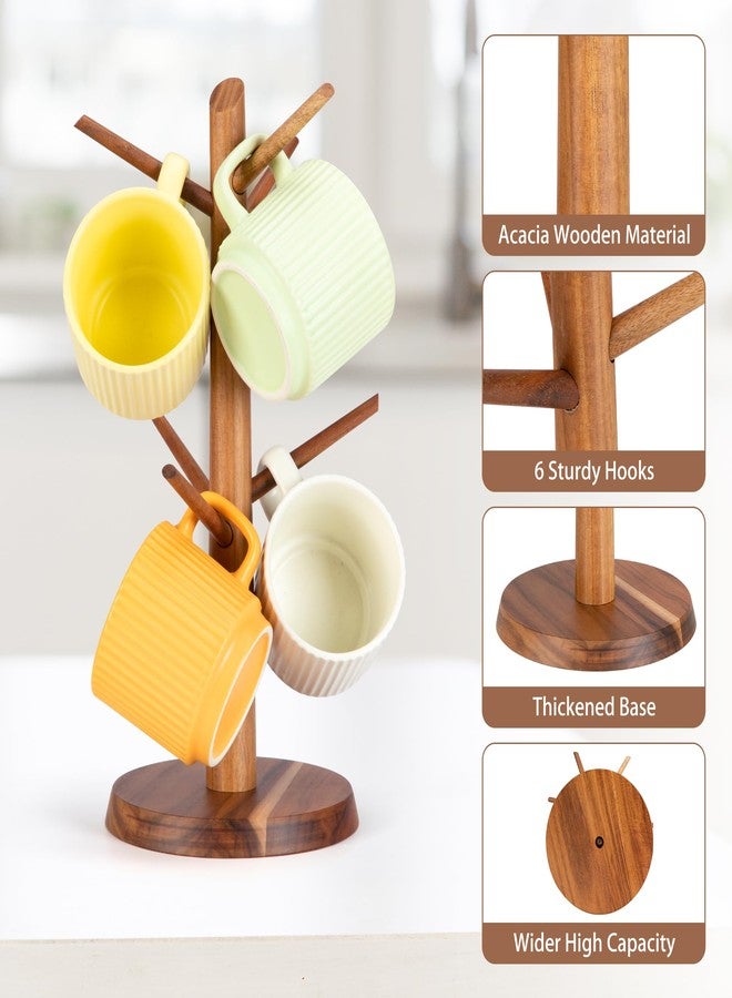 E-ROOM TREND Acacia Wood Mug Holder Tree, 6 Hooks Wooden Mug Organizer for Kitchen Counter & Coffee Bar, Easy to Assemble, Natural Wood Color, Ideal for Small to Medium Mugs - Image 5